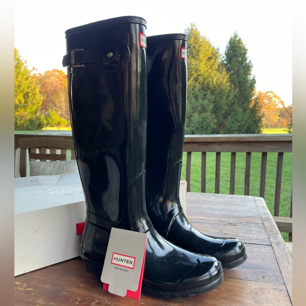 Black Tall Gloss Hunter Boots size 9